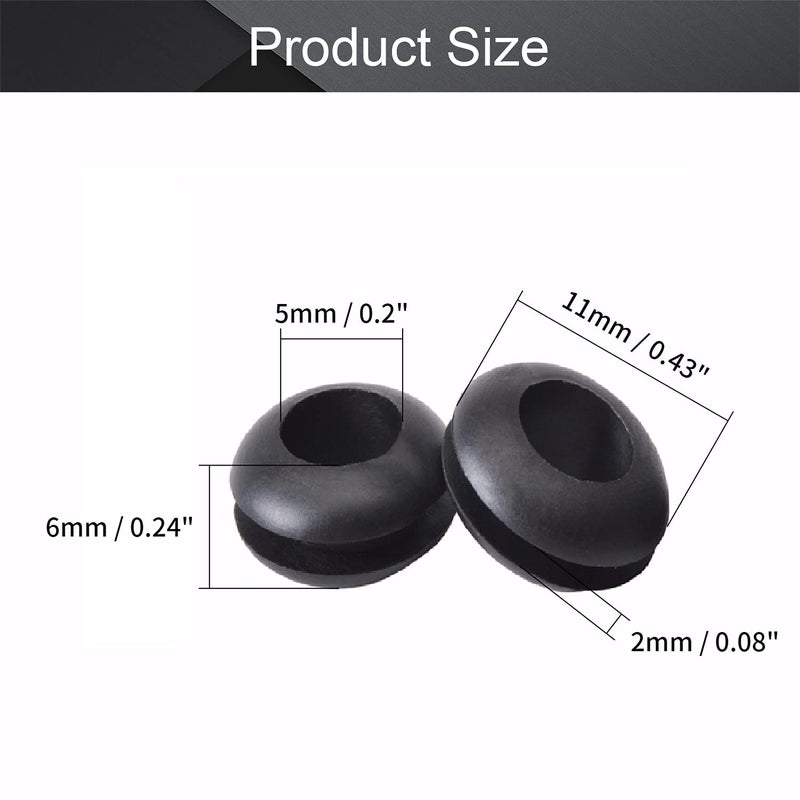 Fielect Rubber Grommet 200Pcs 5mm Inner Dia Oil Resistant Armature Rubber Grommets for Wiring Cable Black - Image 2